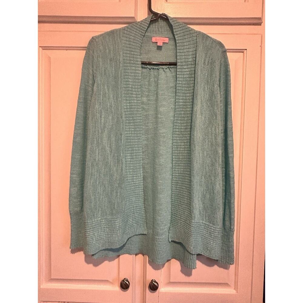 Lilly Pulitzer Amalie Knit Cardigan Open Front Aqua Size Small Resort Coastal